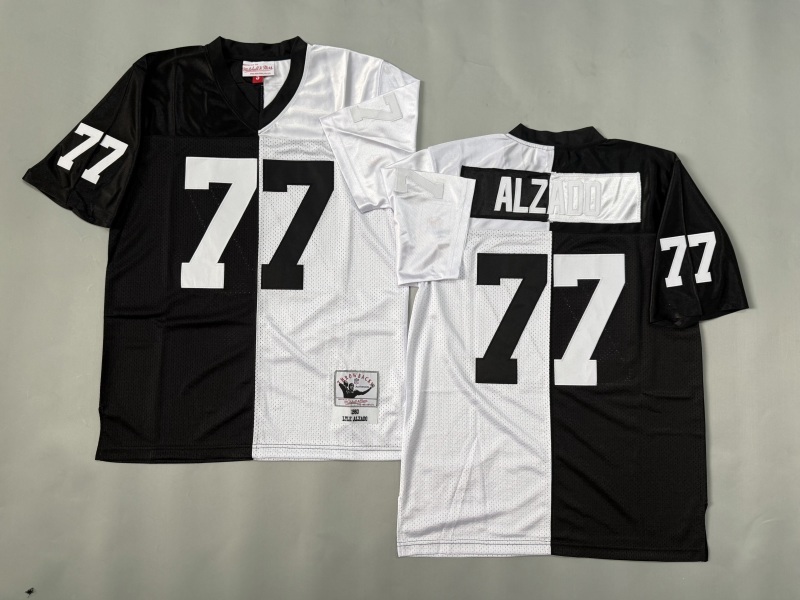 Men 2025 Nike Oakland Raiders #77 Alzado black white Throwback Limited NFL Jersey style 001